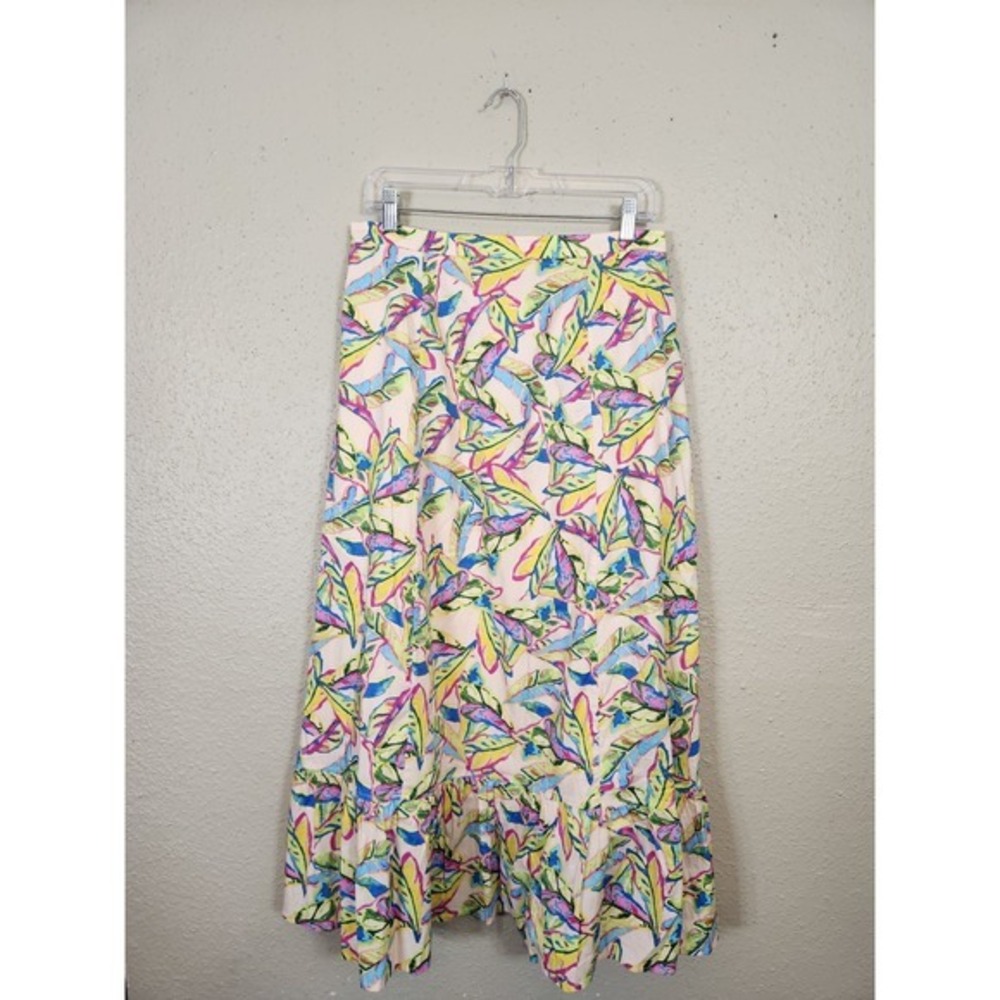 Rachel Roy Maxi Skirt Multicolor Tropical Print Ruffle Hem Lightweight Large